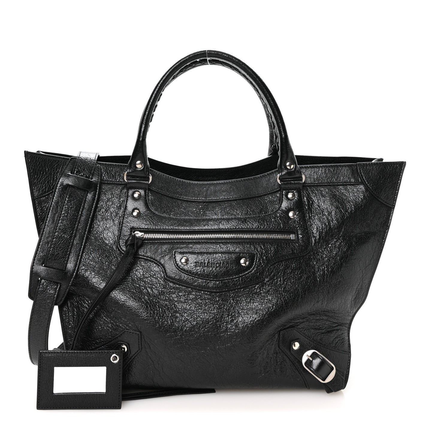 Agneau Arena Neo Classic Silver Hardware Large Upside Down Tote Black