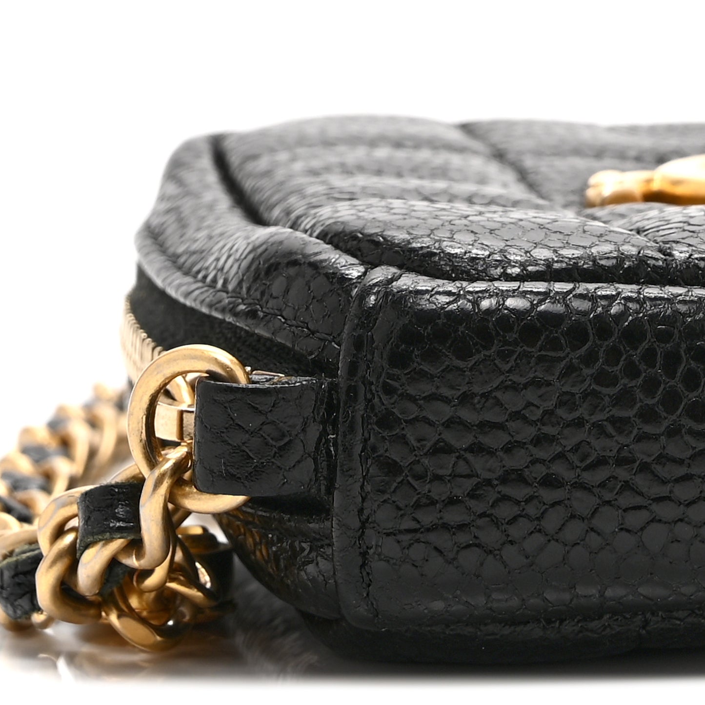 Caviar Quilted Diamond Coin Purse With Chain Black