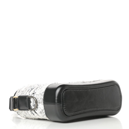 Chanel Sequin Wool Calfskin Small Gabrielle Hobo Black White 4 of 11