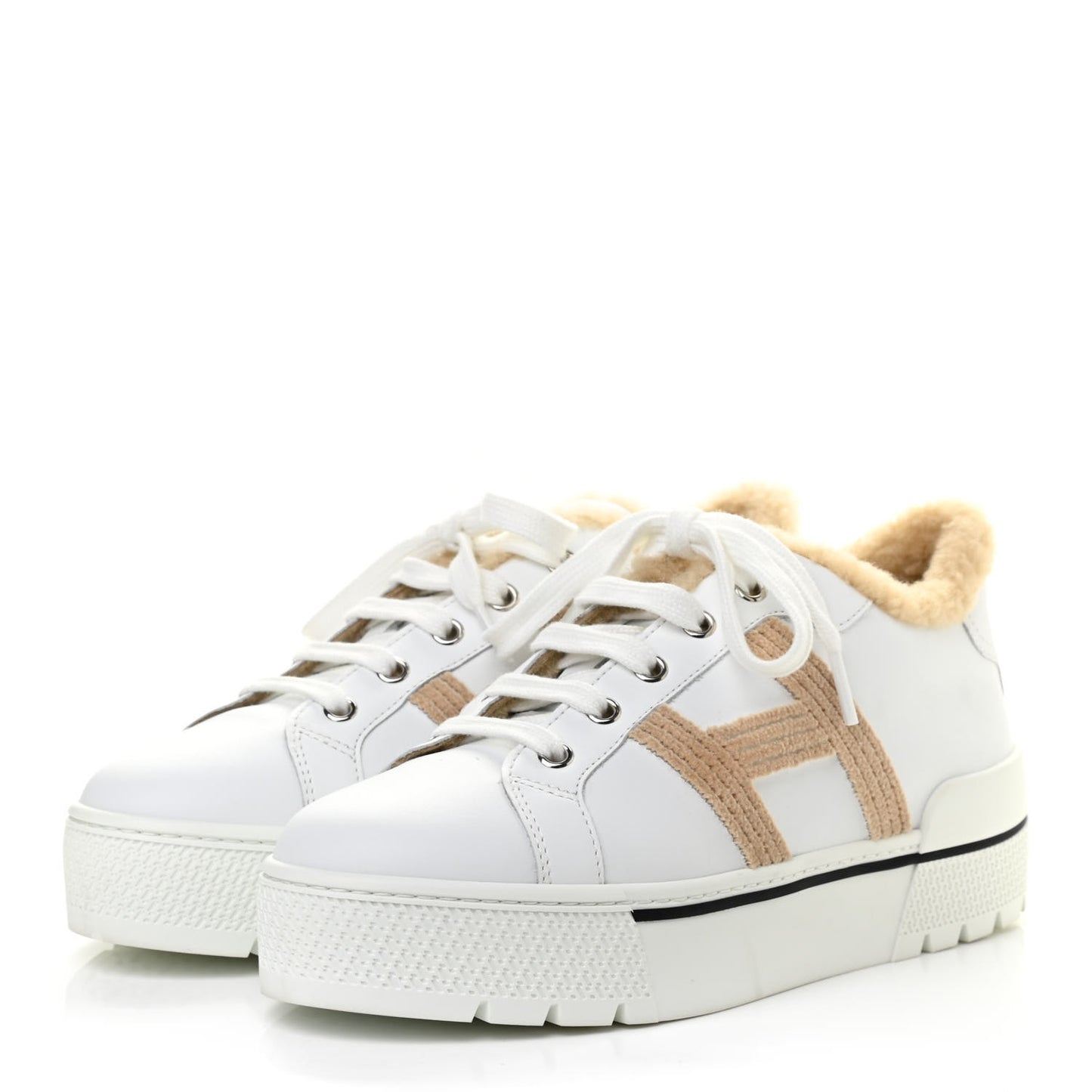 Calfskin Woolskin Dare Sneakers 37.5 White Ecru