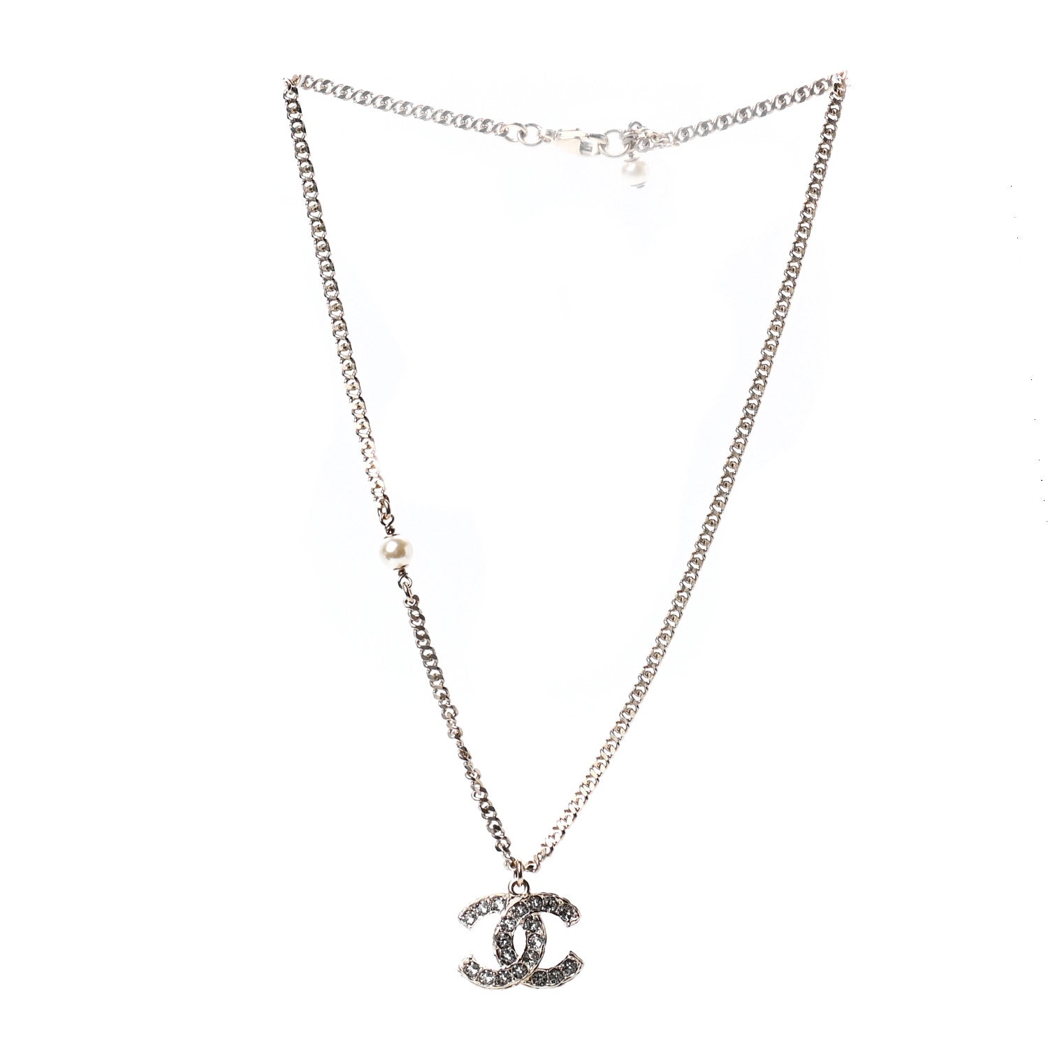 Chanel Crystal CC Pendant Necklace Gold 3 of 6
