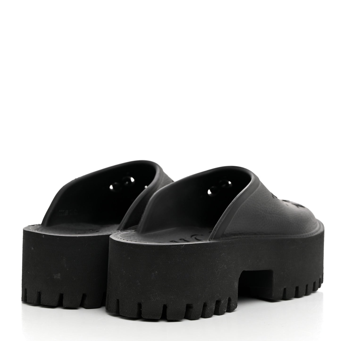 Rubber GG Monogram Perforated Elea Platform 55mm Lug Sole Sandals 35 Black