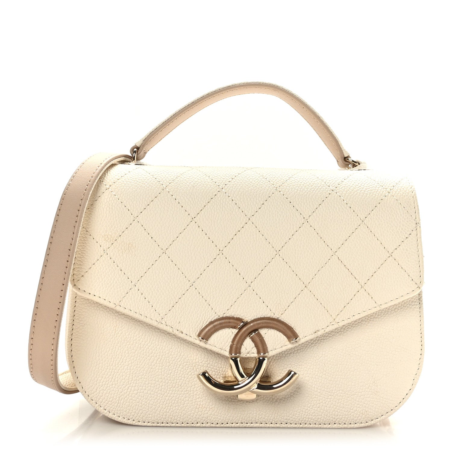Chanel Grained Calfskin Quilted Small Cuba Top Handle Flap White 1 of 10