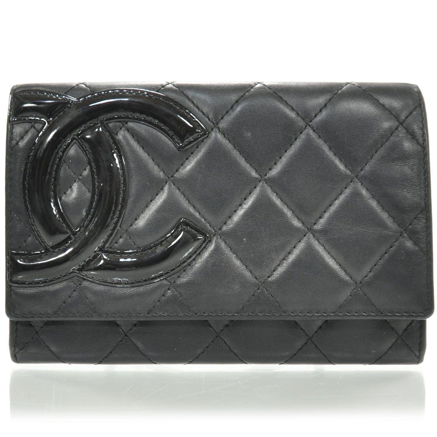 Calfskin Quilted Cambon Flap Wallet Black