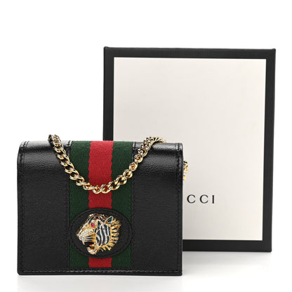 Gucci Calfskin Web Rajah Chain Card Case Wallet Black 11 of 11