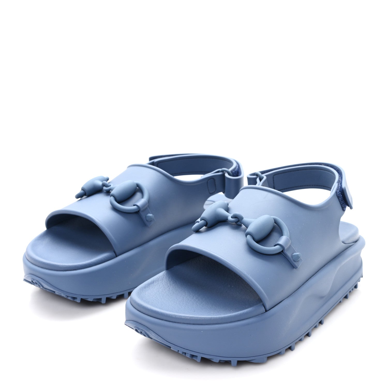 Gucci Soft Rubber Horsebit Mens Platform Slingback Sandals 5 Washed Indigo 4 of 9