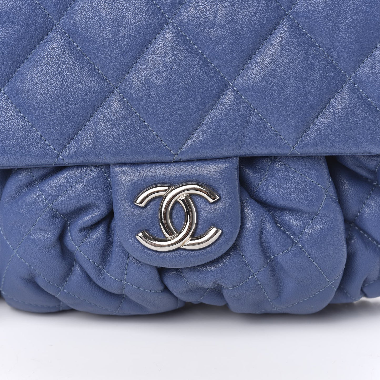 Washed Lambskin Quilted Mini Chain Around Flap Blue