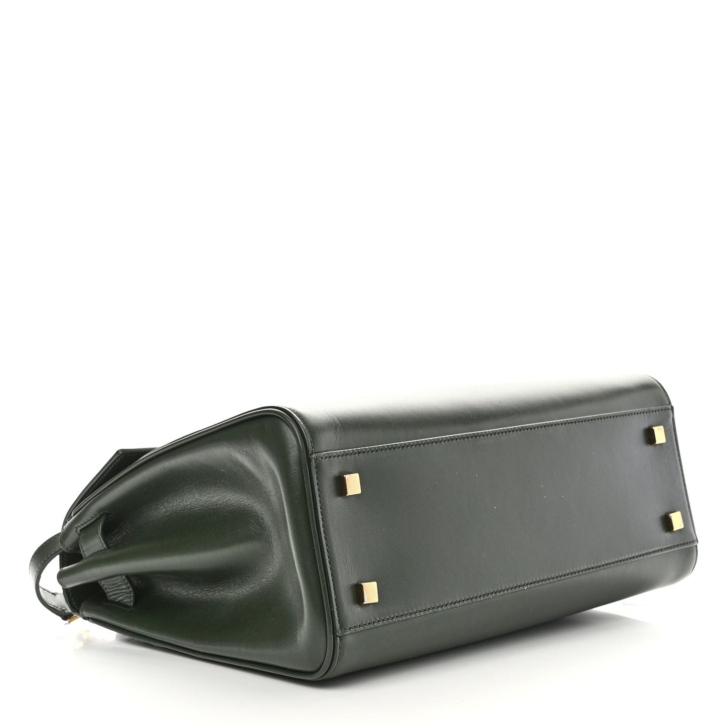 Shiny Calfskin Le Fermoir Top Handle Bag Dark Green