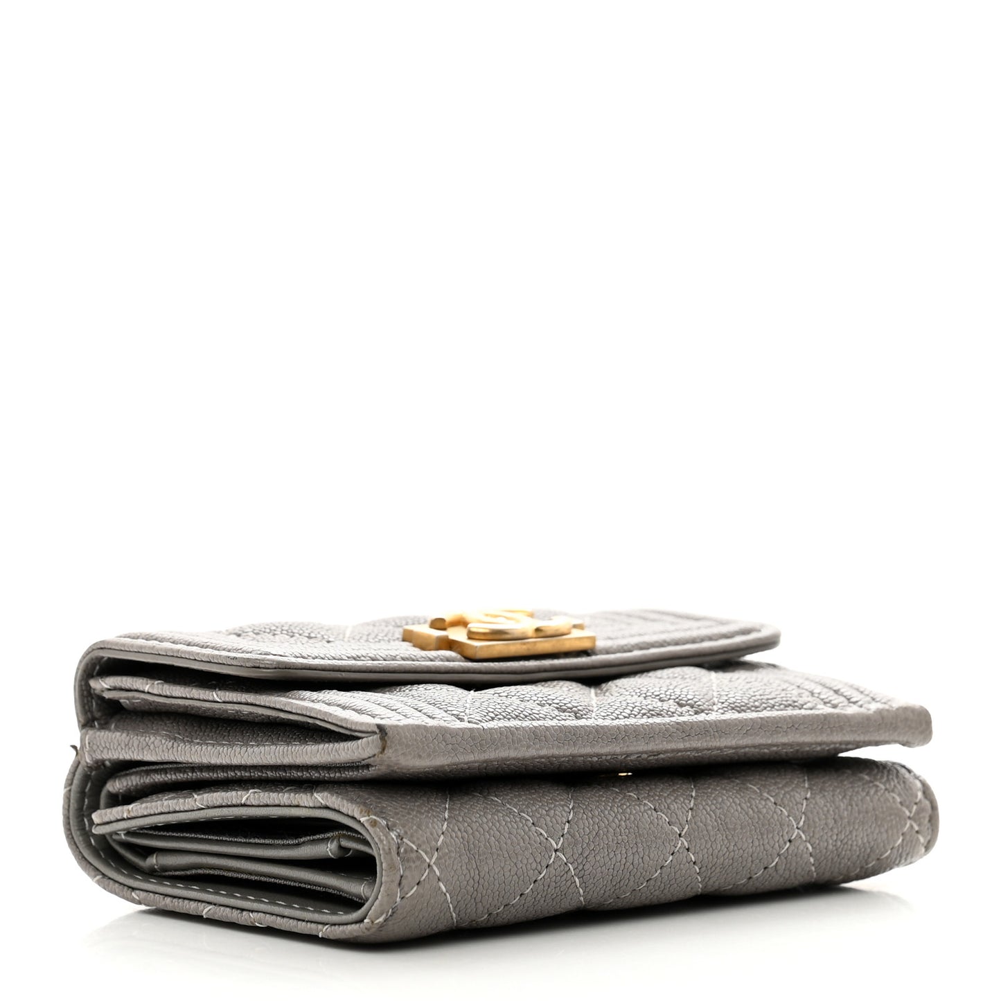 Caviar Quilted Small Boy Flap Wallet Grey