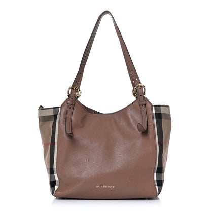 Burberry Grainy Calfskin House Check Small Canterbury Tote Tan 1 of 30