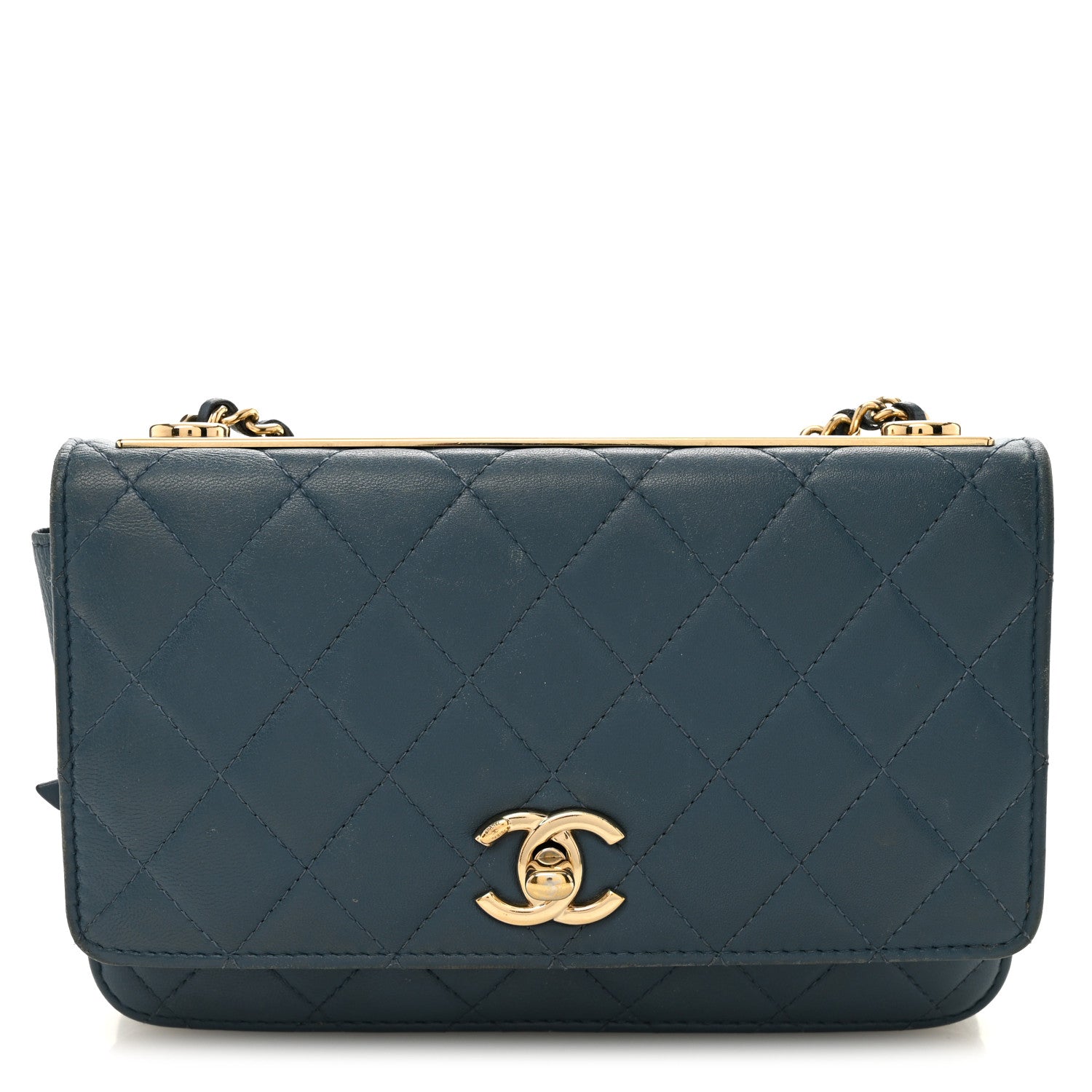 Chanel Lambskin Quilted Trendy CC Wallet On Chain WOC Blue 1 of 12