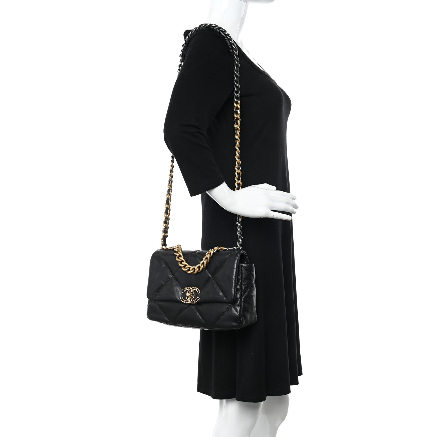 Chanel Goatskin Quilted Medium Chanel 19 Flap Black 2 of 13