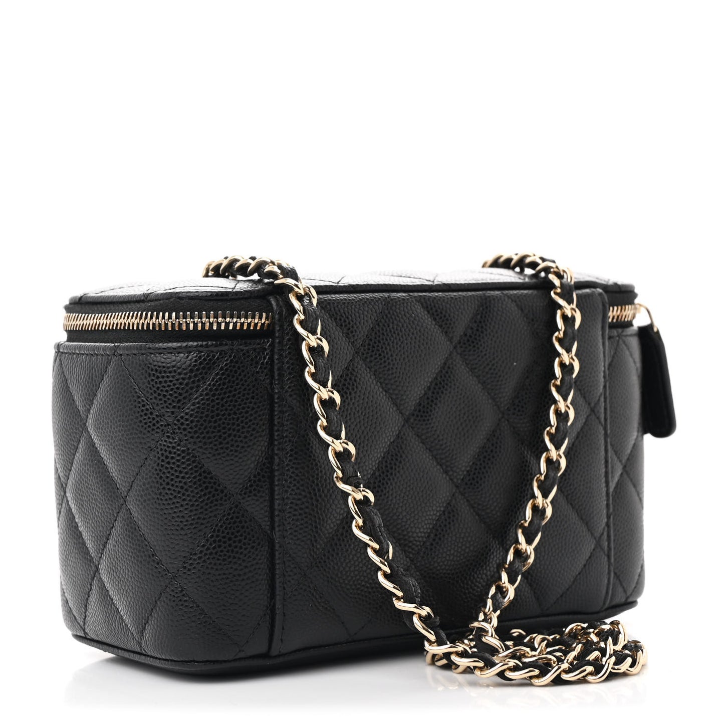 Caviar Quilted Small Vanity Case With Chain Black