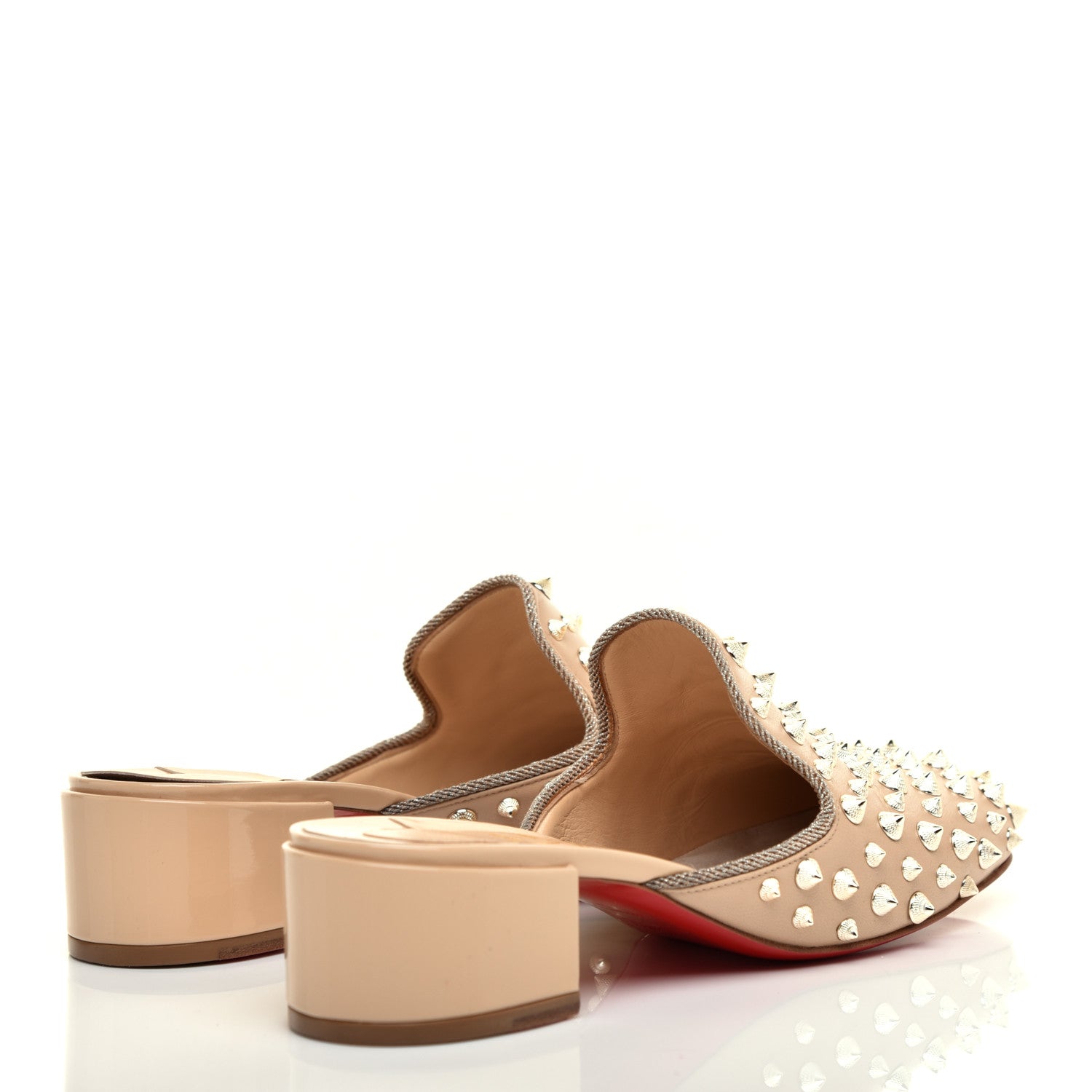 Christian Louboutin Shiny Nappa Spikes Mulaconka 35 Mules 38 Nude 4 of 8