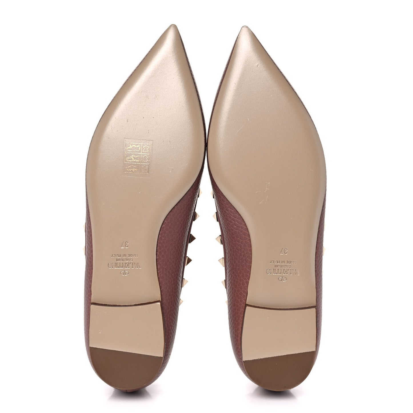 Pebbled Calfskin Rockstud Ballerina Flats 37 Dark Nude