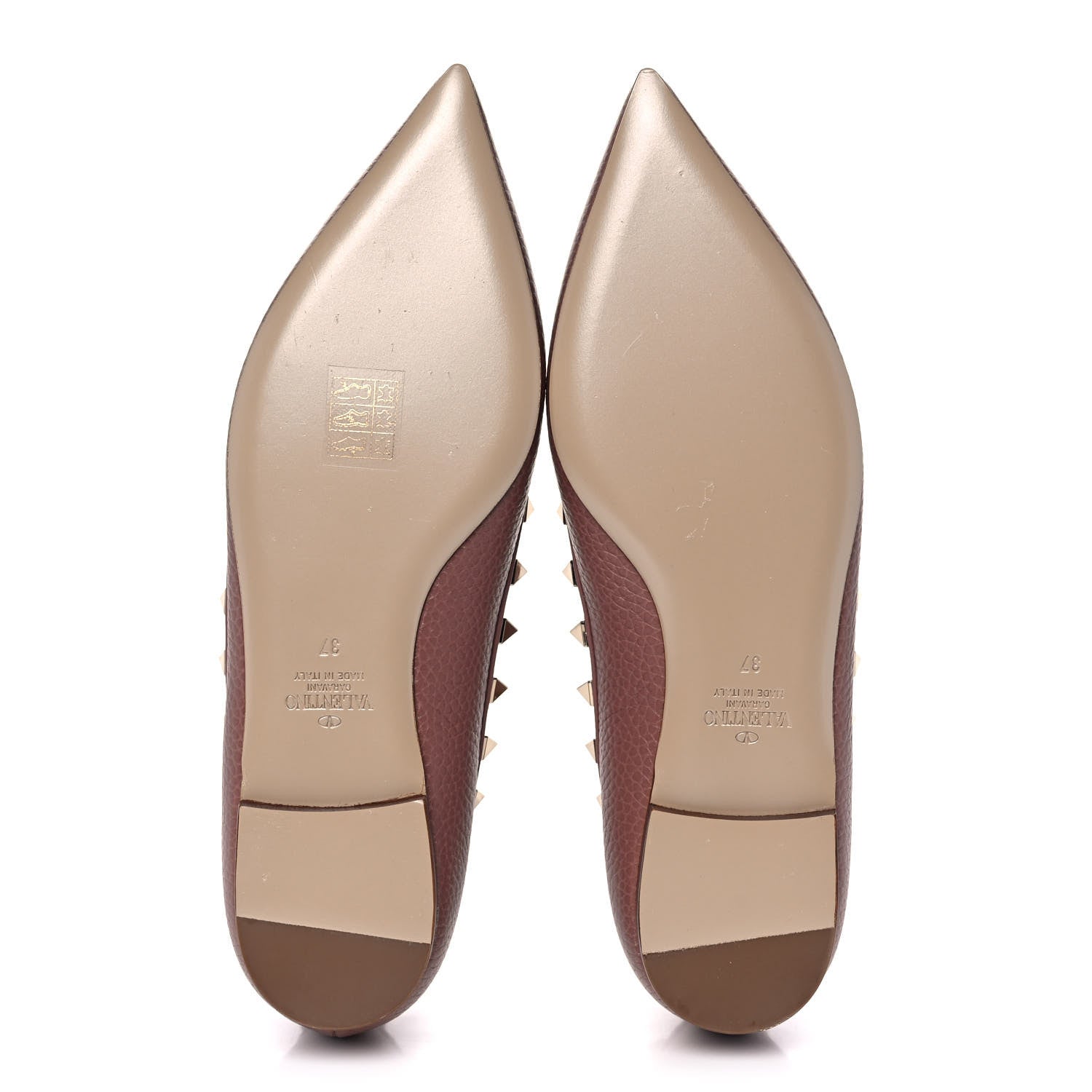 Valentino Garavani Pebbled Calfskin Rockstud Ballerina Flats 37 Dark Nude 5 of 12