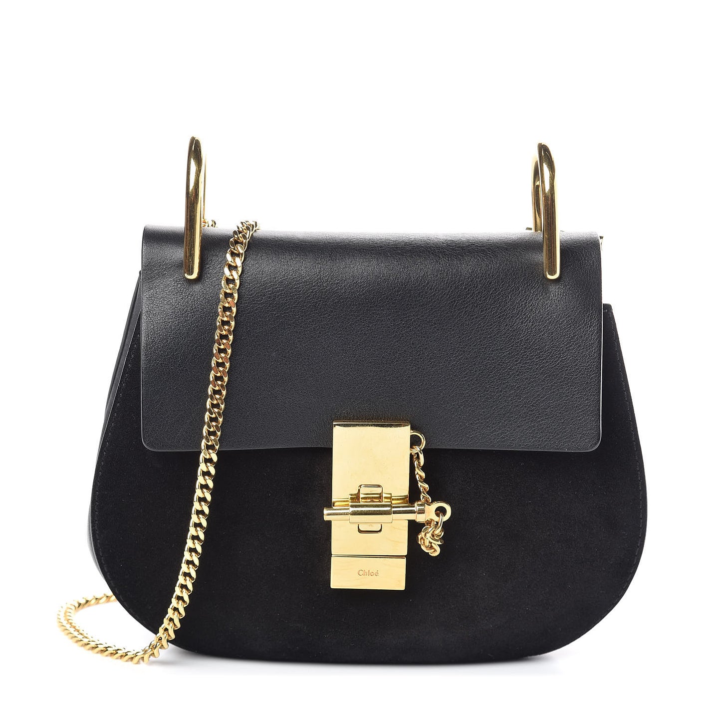 Suede Calfskin Mini Drew Shoulder Bag Black