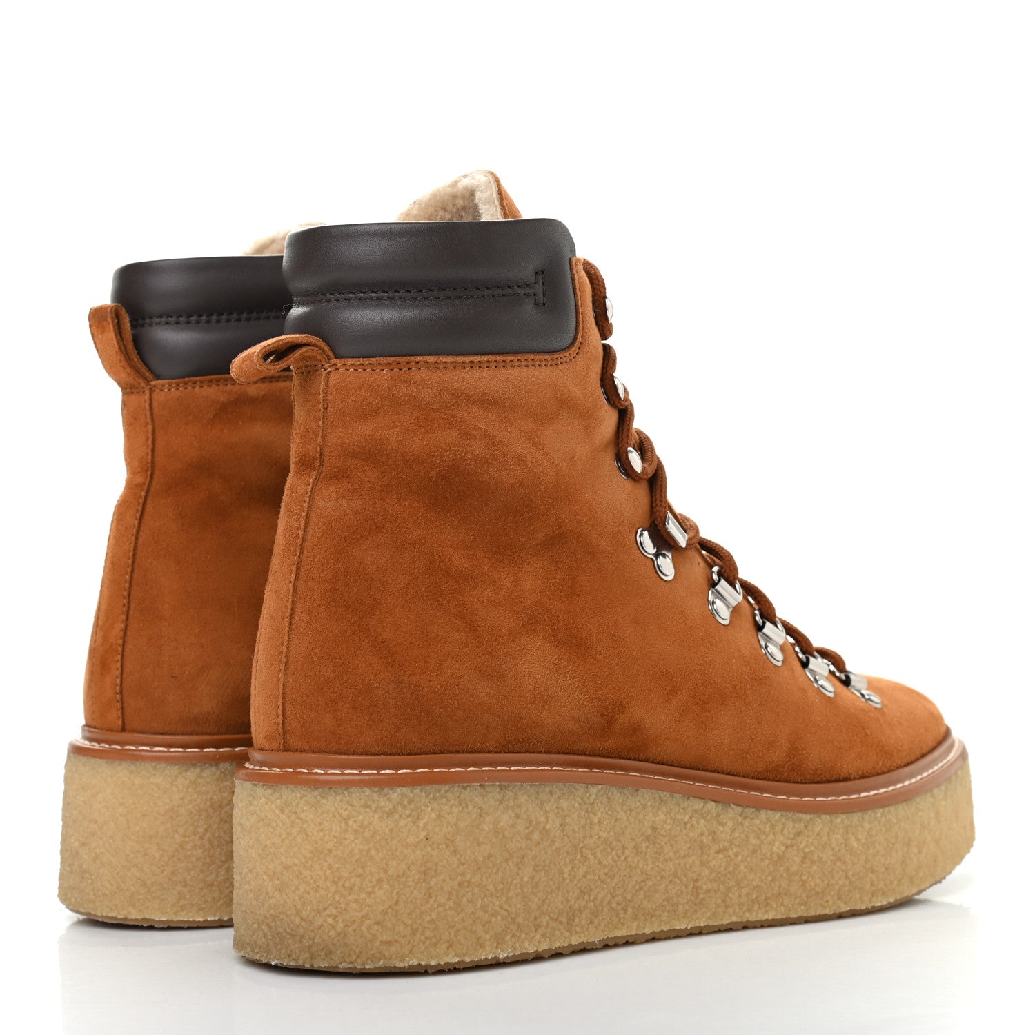 Hermes Suede Shearling Womens Discovery Ankle Boots 39.5 Camel Ecru 4 of 10