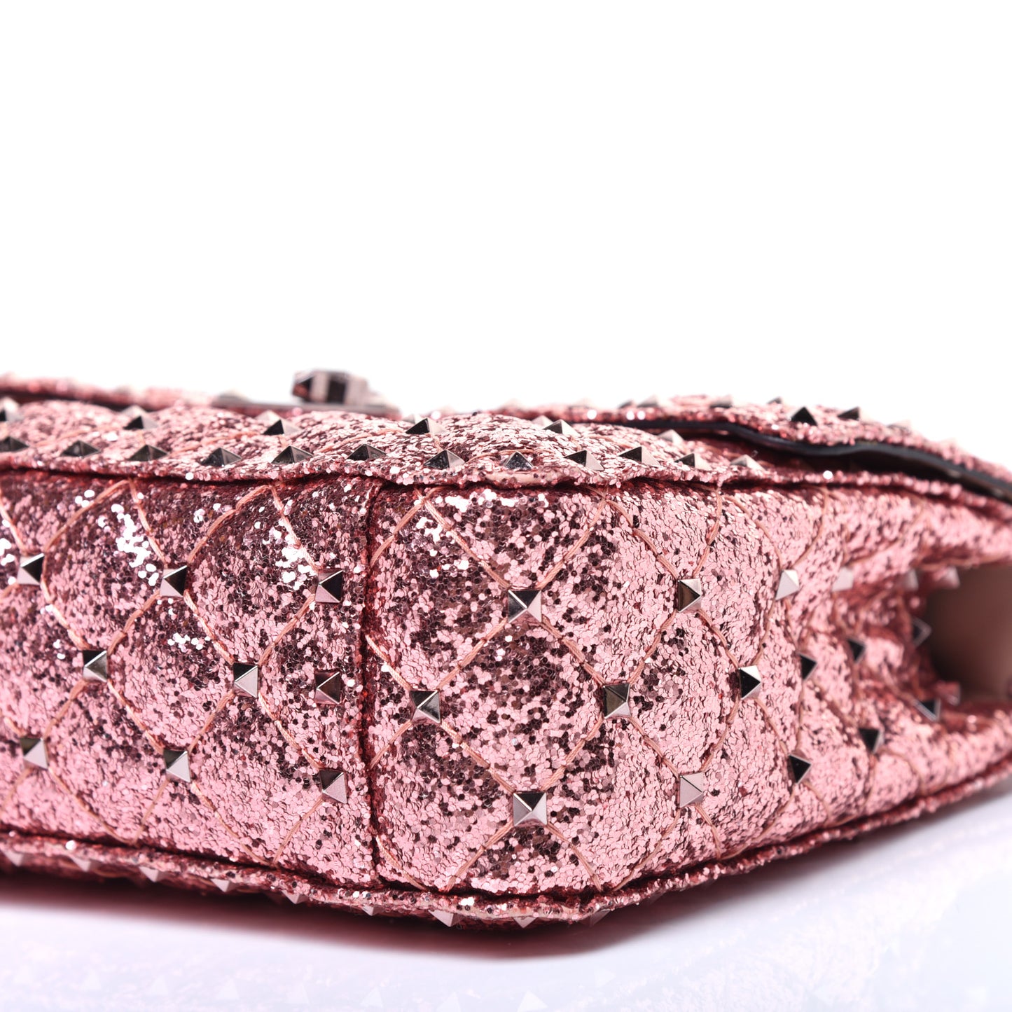 Glitter Medium Rockstud Spike Shoulder Bag Antique Pink