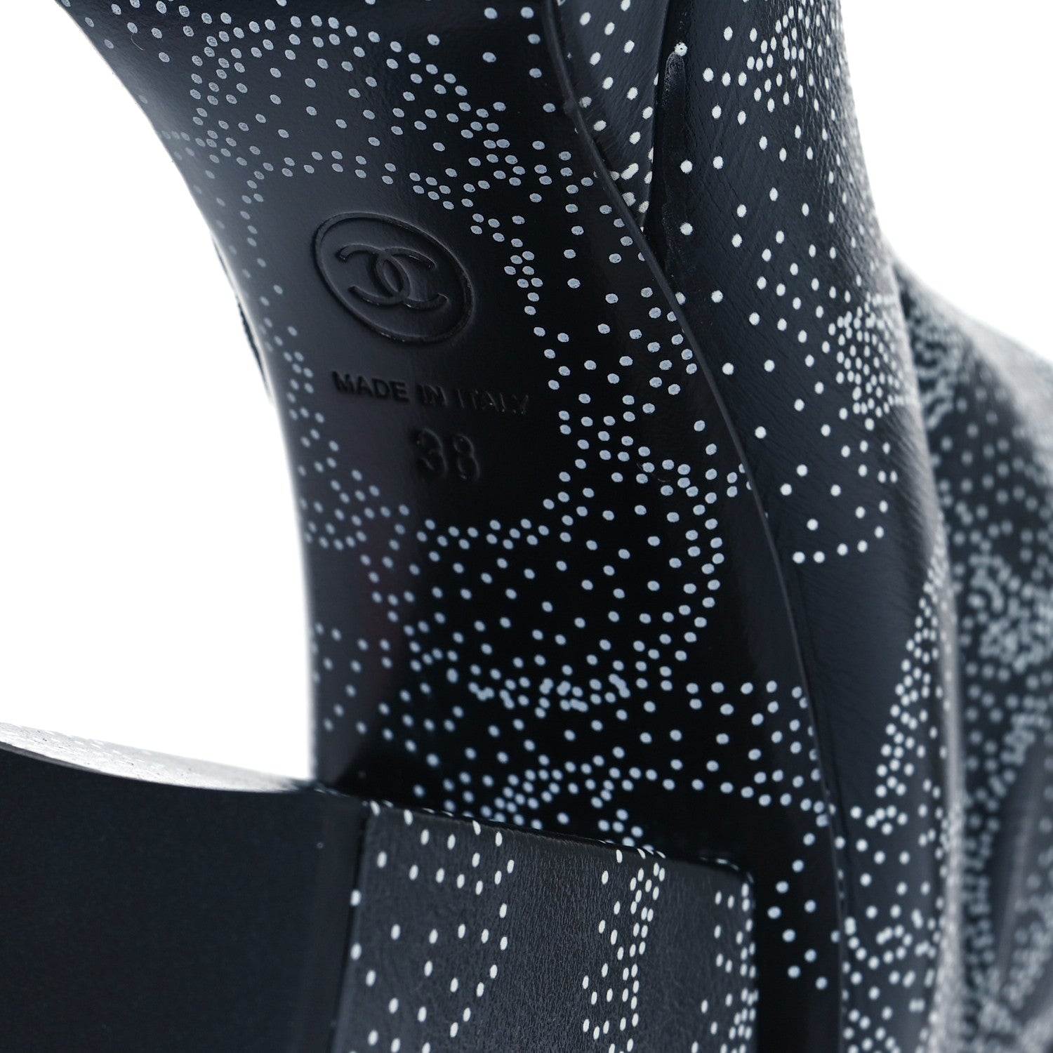 Chanel Calfskin Camellia Printed Ankle Boots 38 Black White 6 of 10