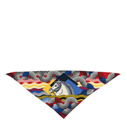 Hermes Cashmere Silk Cheval Vague Giant Pointe Triangle Scarf Bleu Jaune Rouge 1 of 3