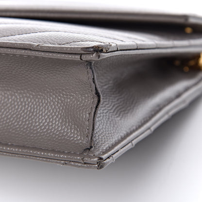 Saint Laurent Grain De Poudre Matelasse Chevron Monogram Chain Wallet Fog 13 of 15