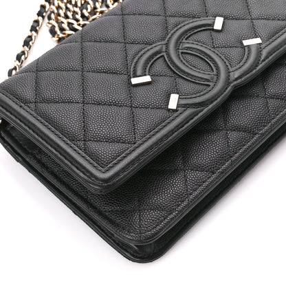 Chanel Caviar Quilted CC Filigree Wallet On Chain WOC Black 9 of 10