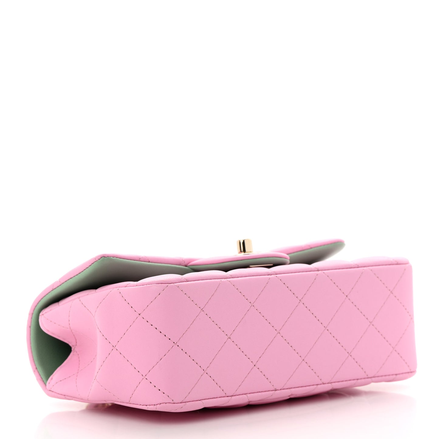 Lambskin Quilted Mini Top Handle Rectangular Flap Lilac Light Green