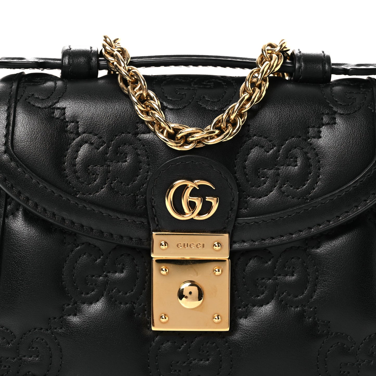 Calfskin GG Matelasse Mini Top Handle Shoulder Bag Black