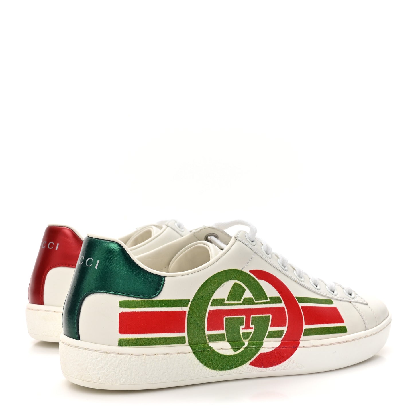 Calfskin Interlocking G Womens New Ace Sneakers 35.5 White Red Flame Green