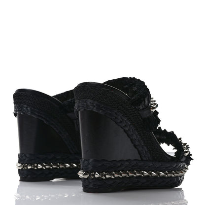 Christian Louboutin Voltinoudou 110mm Tie Cruise Raffia Spike Wedge 39 Black 4 of 7