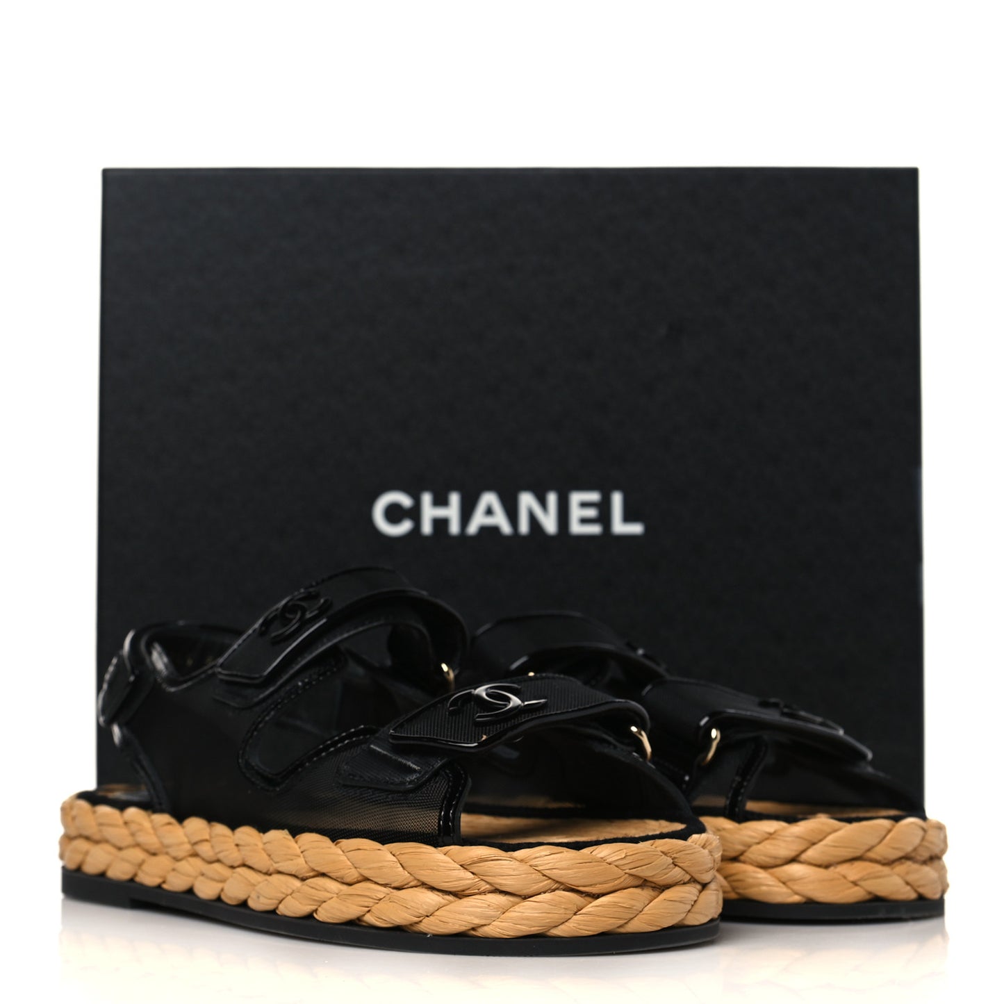 Mesh Patent Calfskin Velcro Dad Sandals 37 Black