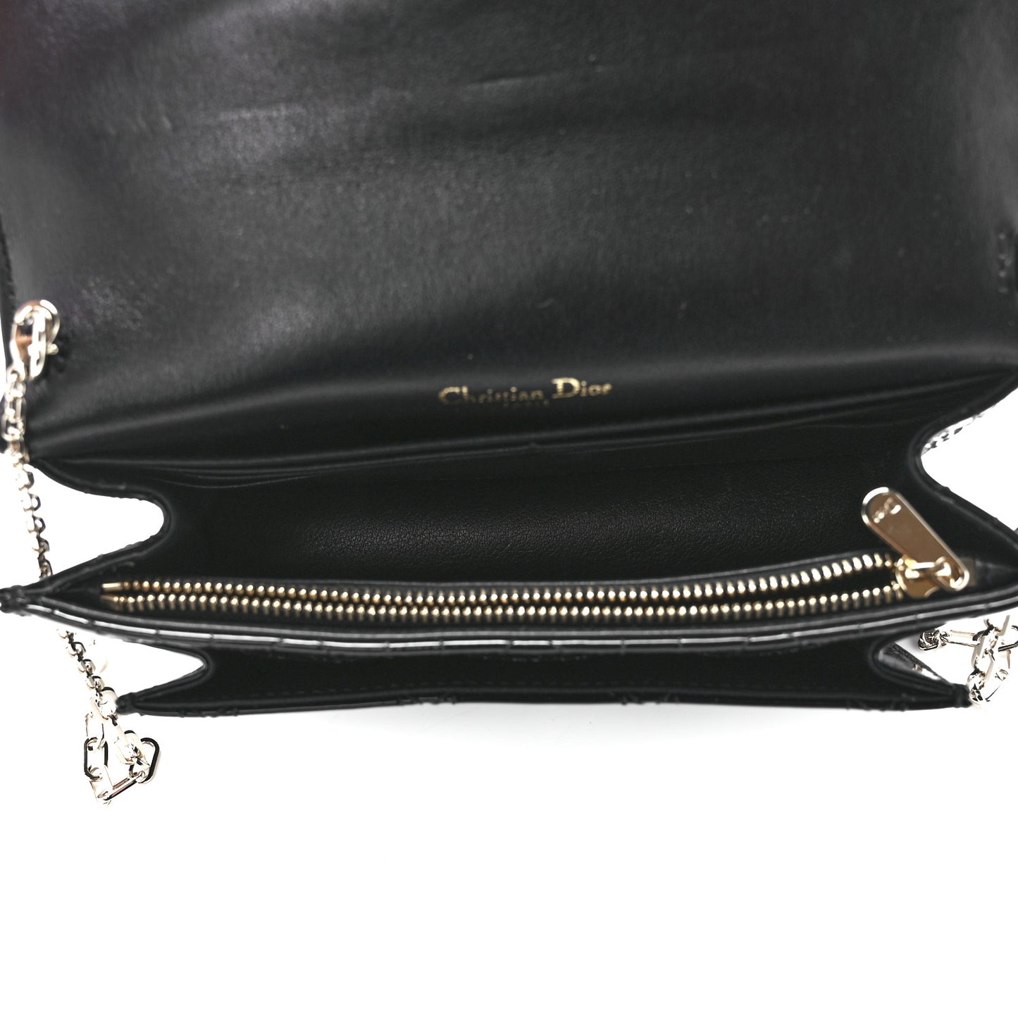 Patent Cannage Lady Dior Chain Pouch Black