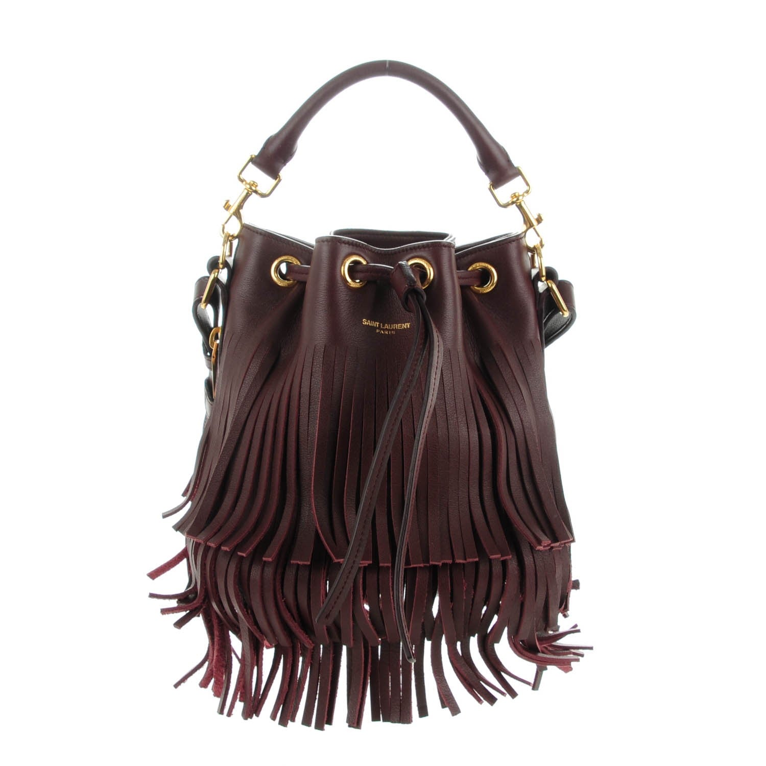 Saint Laurent Calfskin Small Emmanuelle Fringe Bucket Bag Bordeaux 1 of 7
