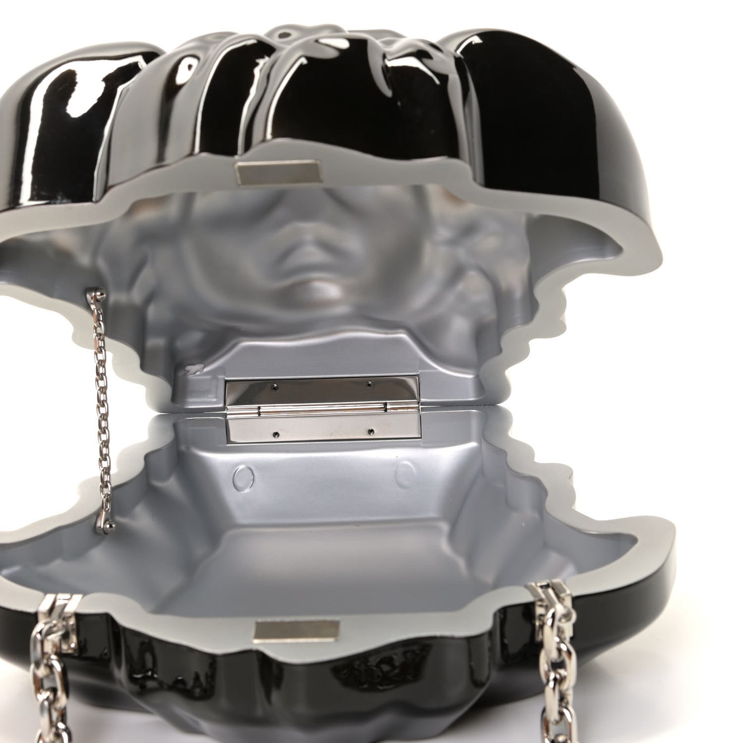 Medusa Head Chain Clutch Black Silver