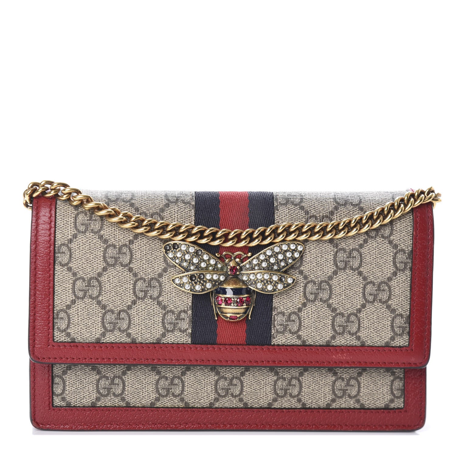 Gucci GG Supreme Monogram Web Queen Margaret Chain Wallet Red 1 of 8