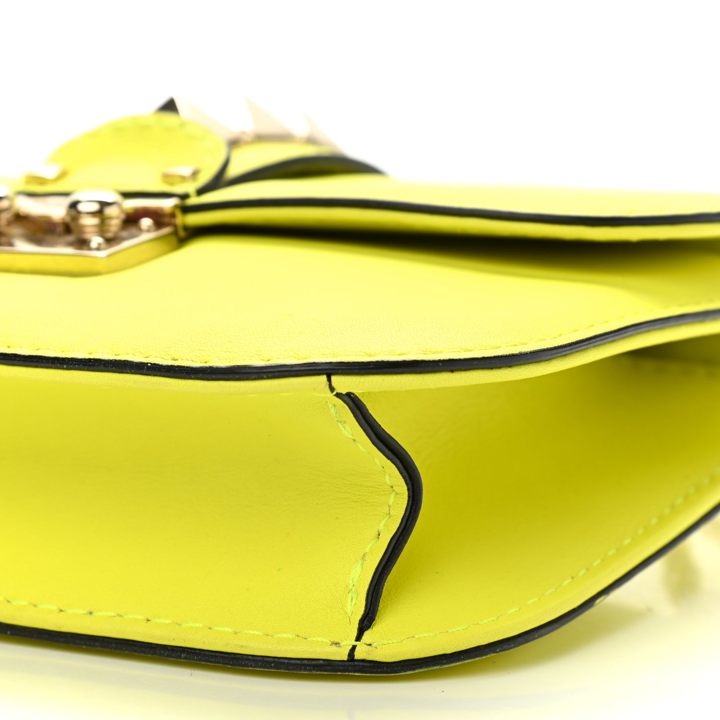 Vitello Small Glam Lock Rockstud Flap Neon Yellow
