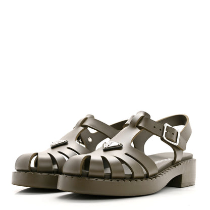 Prada Foam Rubber Metal Triangle Logo 50mm Cage Sandals 40 Militare 3 of 9