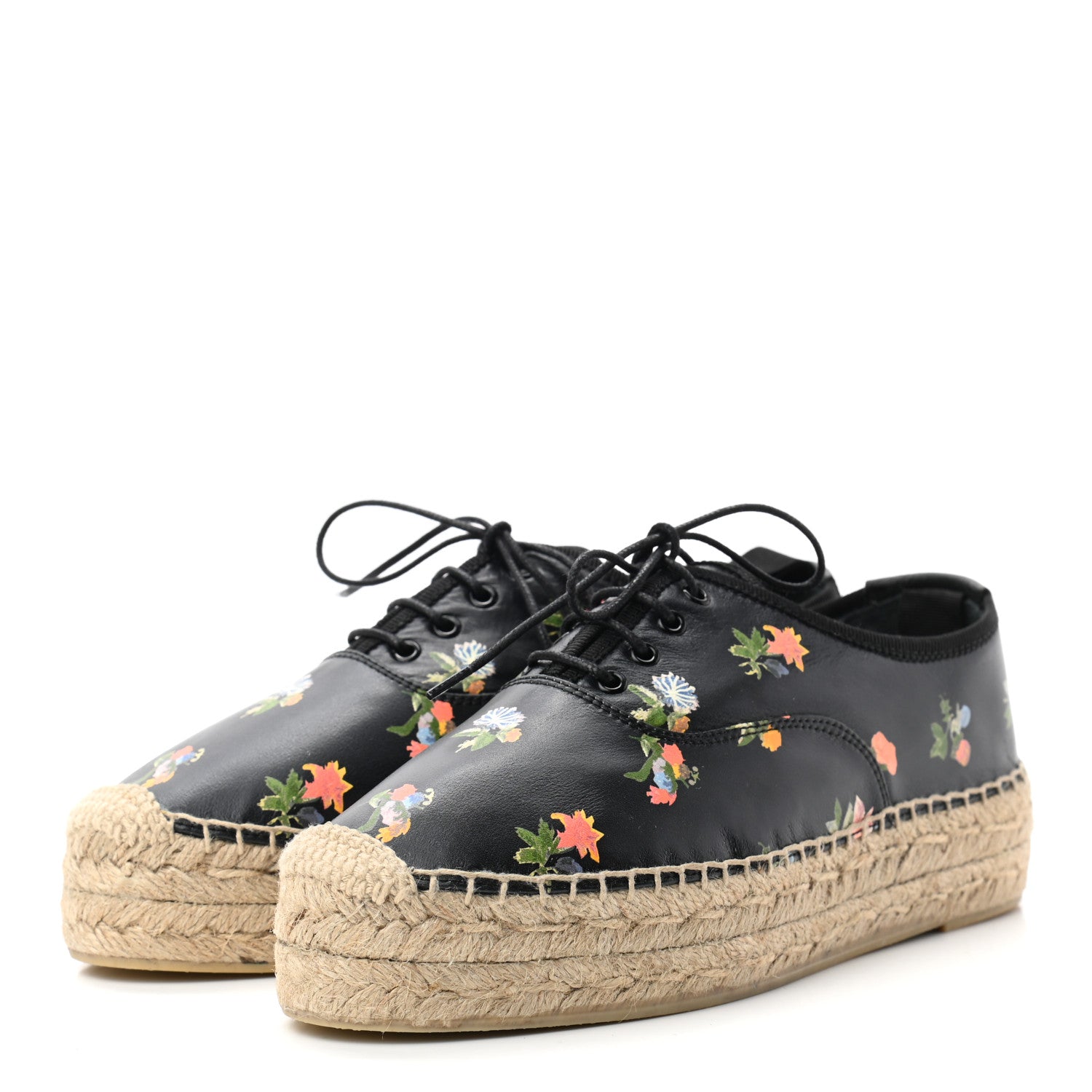 Saint Laurent Floral Print Lace Up Espadrilles 36 Black 3 of 9
