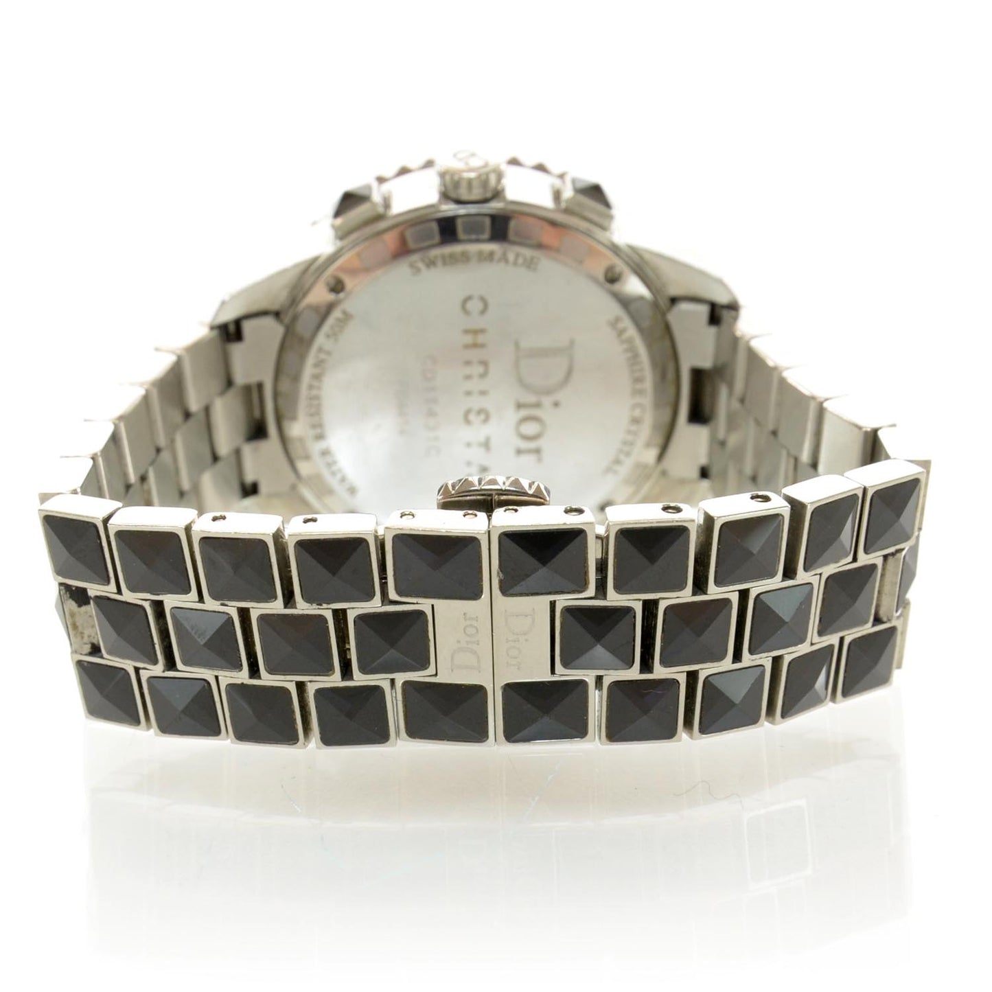 Stainless Steel Diamond Sapphire 33mm Christal Chronograph Quartz Watch Black