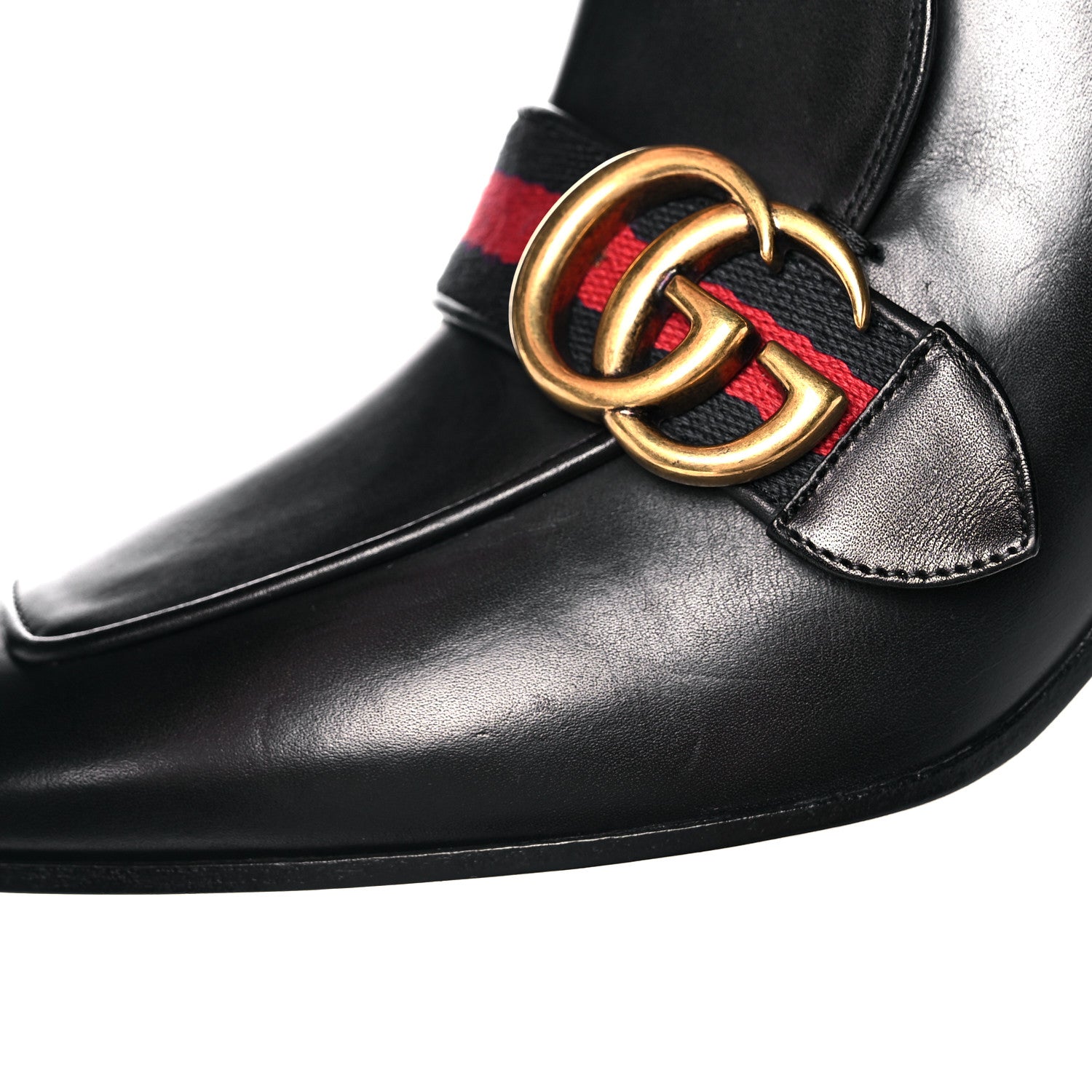 Gucci Betis Glamour Calfskin Web Pearl Embellished Peyton 75mm Ankle Boots 39 Black 11 of 11