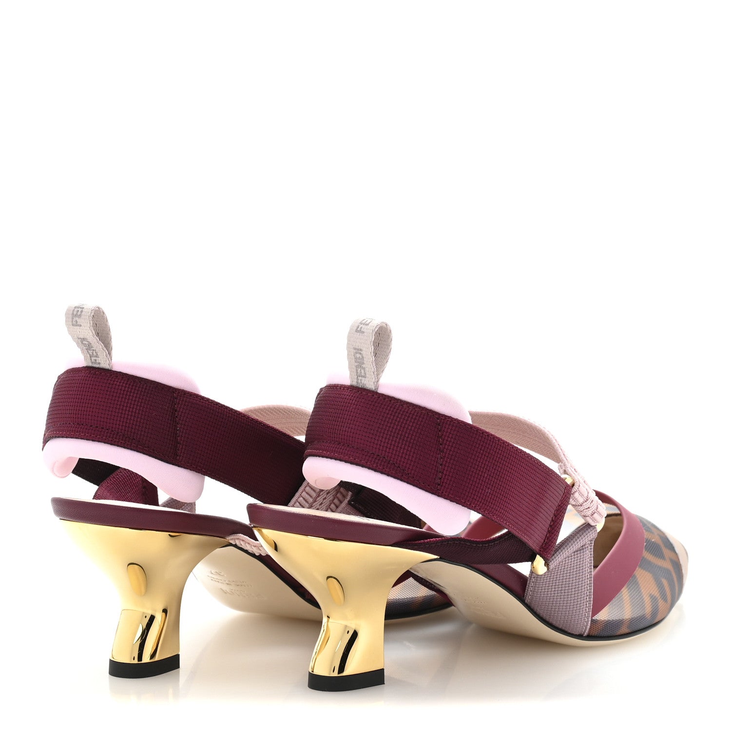 Fendi Technical Mesh FF Colibri 55mm Slingback Pumps 37 Tobacco Moro Black Anemone 5 of 9