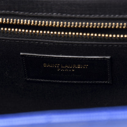 Saint Laurent Grain De Poudre Matelasse Chevron Large Monogram Satchel Blue Majorelle 9 of 10