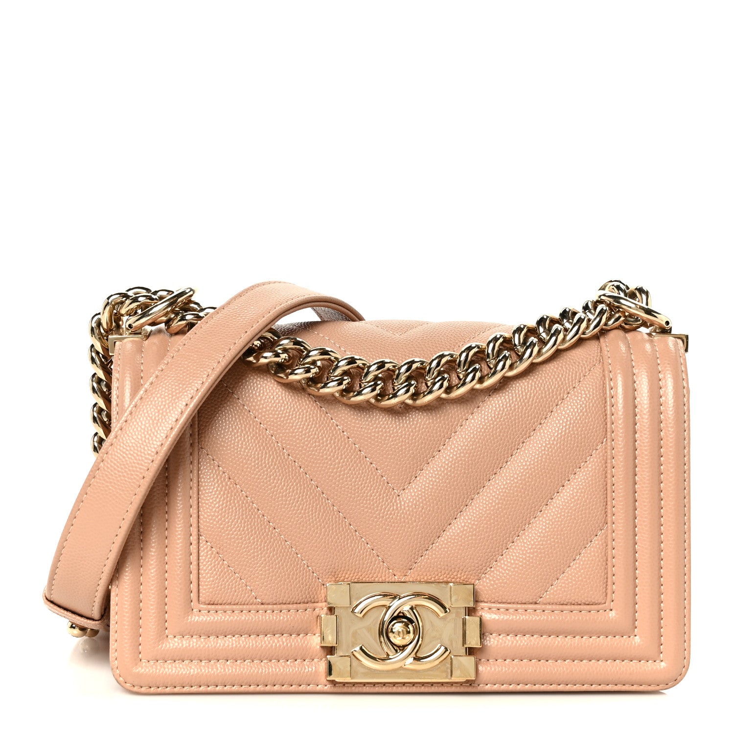 Chanel Caviar Chevron Quilted Small Boy Flap Dark Beige 1 of 11