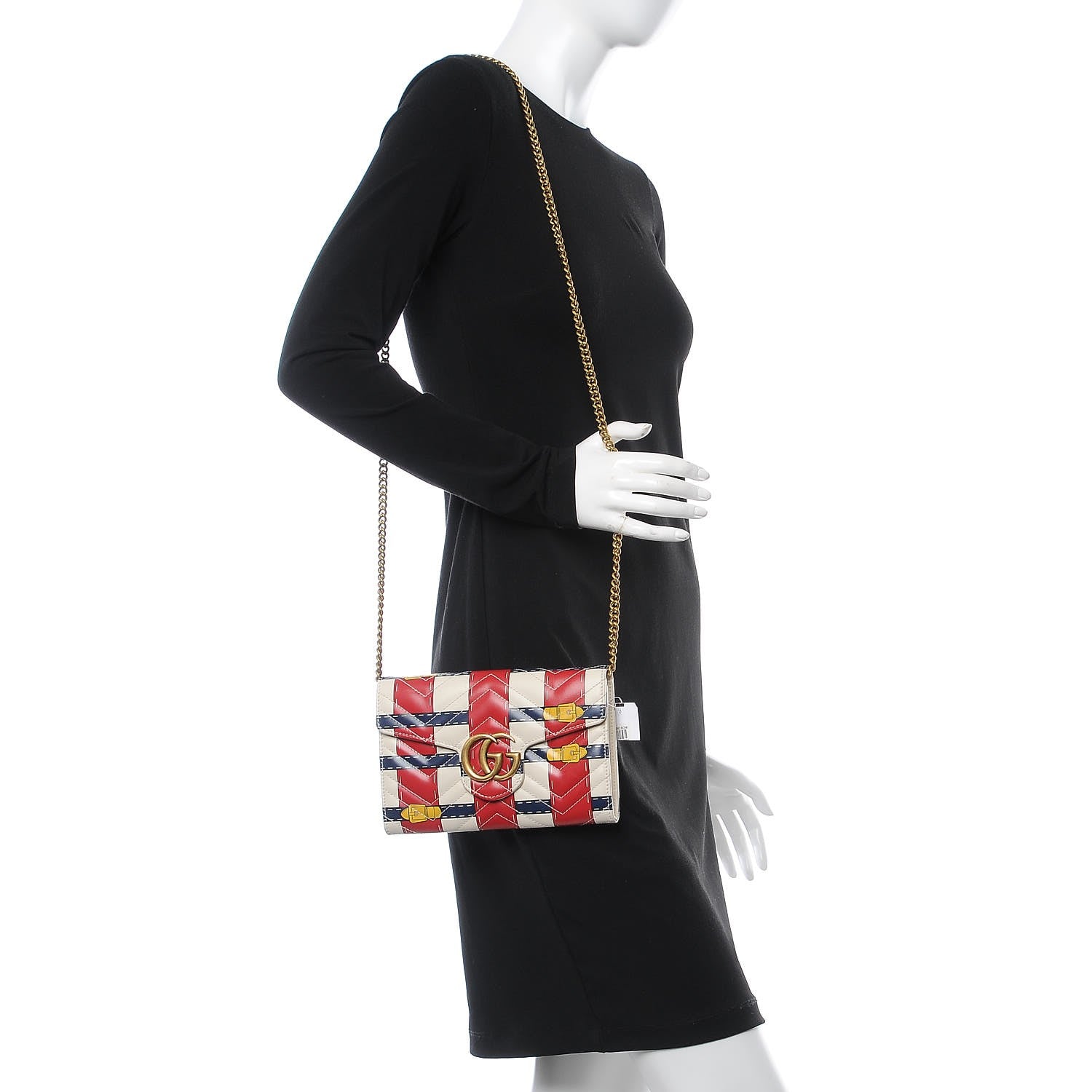Gucci Calfskin Matelasse Trompe L'Oeil Print Mini GG Marmont Chain Wallet White 2 of 8