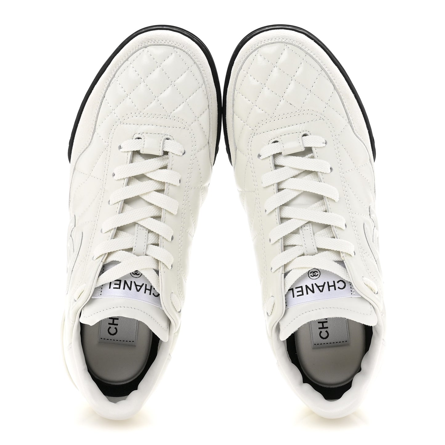 Shiny Calfskin Suede Quilted CC Logo Sneakers 37 White