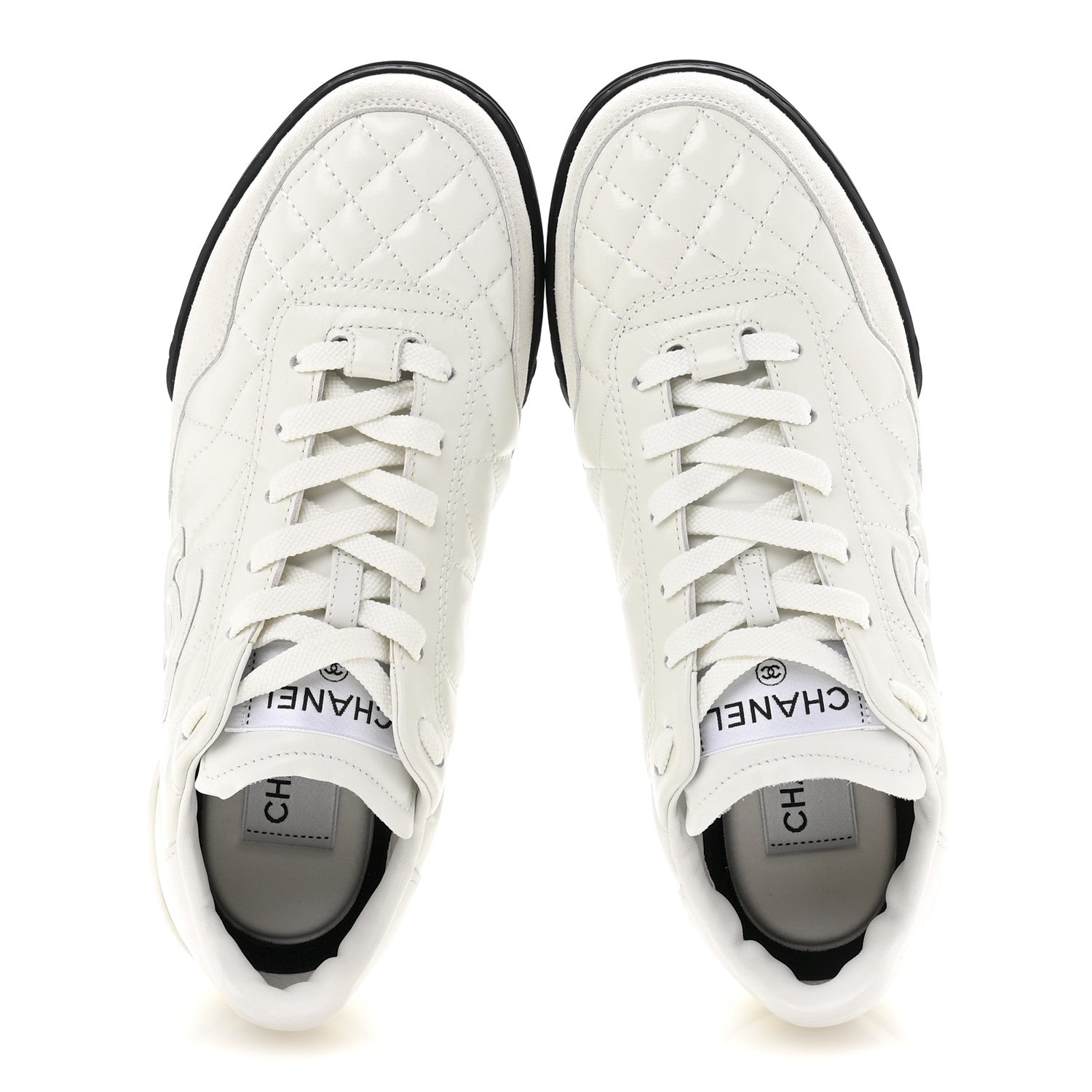 Chanel Shiny Calfskin Suede Quilted CC Logo Sneakers 37 White 2 of 10
