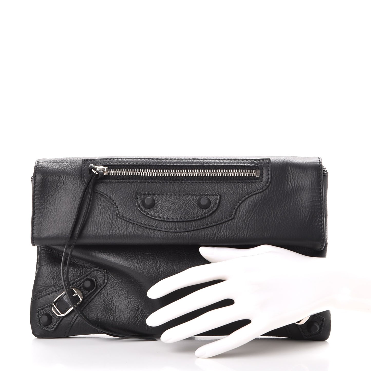 Matte Goatskin Rubber Covered Classic Hardware Envelope Clutch Black