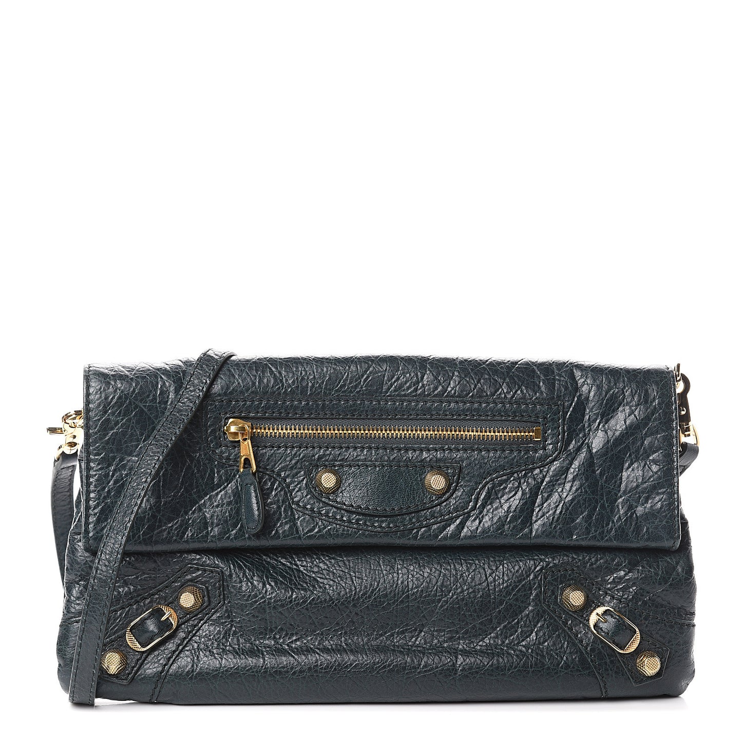 Agneau Giant 12 Gold Hardware Envelope Strap Clutch Vert Pinede