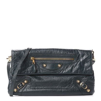 Balenciaga Agneau Giant 12 Gold Hardware Envelope Strap Clutch Vert Pinede 1 of 8